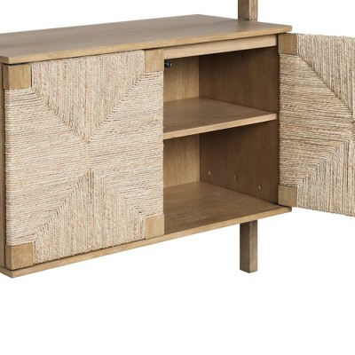 Nathan James Light Brown Solid Wood Ladder Bookcase with Seagrass Doors