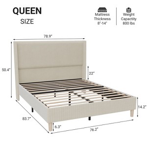 coucheta Bed Frame, Upholstered Platform Corduroy Bed Frame with Vertical Channel Tufted Wingback Headboard, Strong Wooden Support - 1 of 4