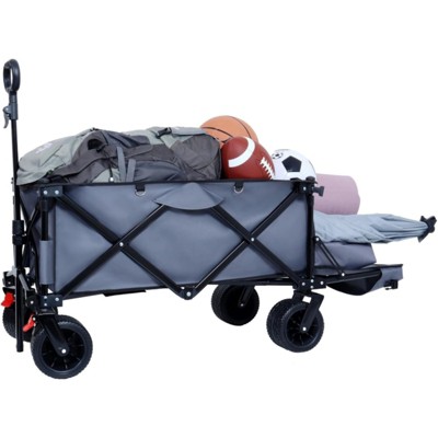 RISOKEYS Collapsible Utility Wagon,with 30% Expandable Tailgate,All-Terrain Beach Wheels,Adjustable Handle for Beach,Camping, Gardening,Outdoor