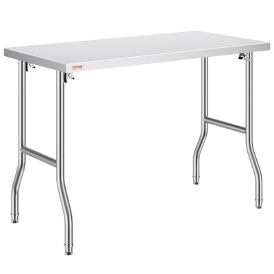 Commercial Worktable Workstation 48 x 24 Inch Folding Commercial Prep Table, Heavy-duty Stainless Steel Folding Table with 661 lbs Load