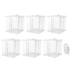Unique Bargains 6 Pcs Birthday Parties Wedding Clear Tall Cake Box with Ribbon 1 Pc - 1 of 4