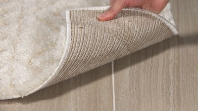 Ivory/Beige 5' Square Hand-knotted Geometric Shag Rug