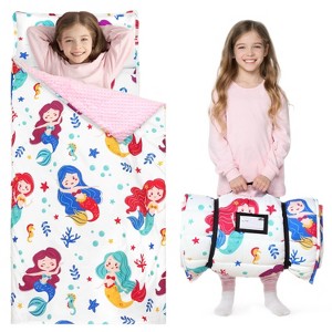 Toddler Sleeping Bag for Kids 55x30 Inch Nap Mat with Removable Pillow,Minky Blanket for Ages 3-7 Roll Up Sleeping Bag Kindergarten Daycare Sleepover - 1 of 4