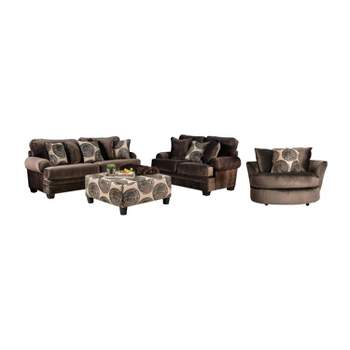 4pc Mauricio Microfiber Loveseat, Sofa Set with Accent Chair and Ottoman Brown - Furniture Of America