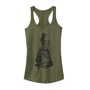 Juniors Womens Beauty and the Beast Lace Print Racerback Tank Top - 1 of 3