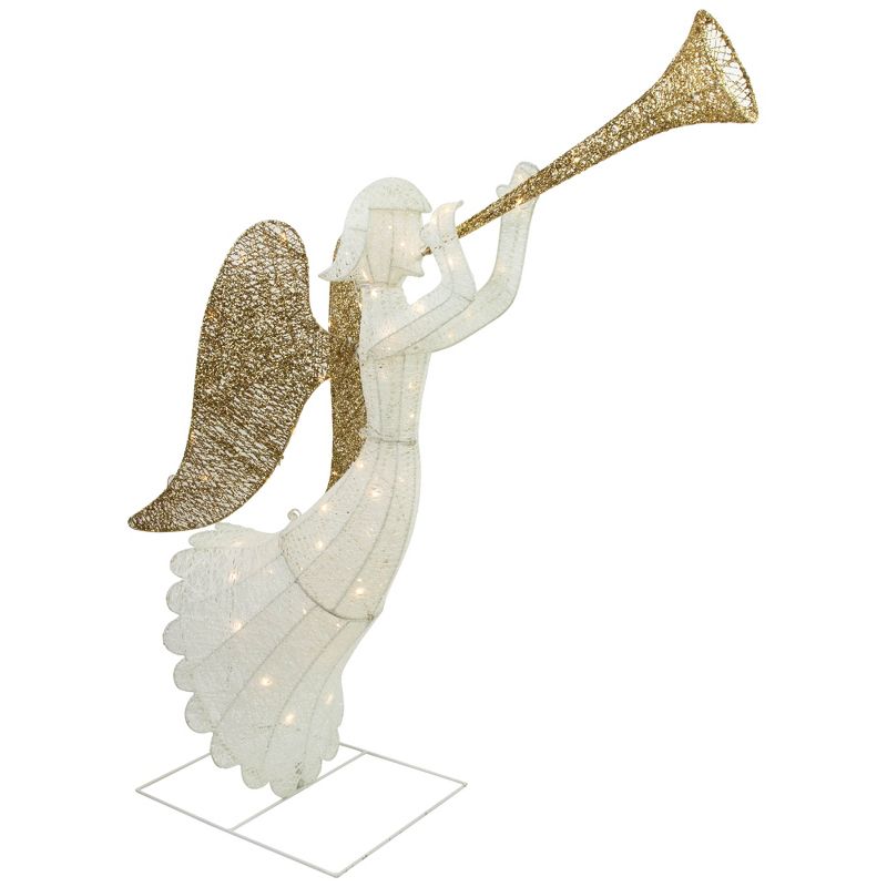 Northlight 48" Lighted Glittered Silver and Gold Trumpeting Angel Christmas Outdoor Decoration, 4 of 10