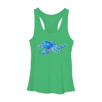Women's Design By Humans Blue And Green Watercolor Sea Turtle By Maryedenoa Racerback Tank Top