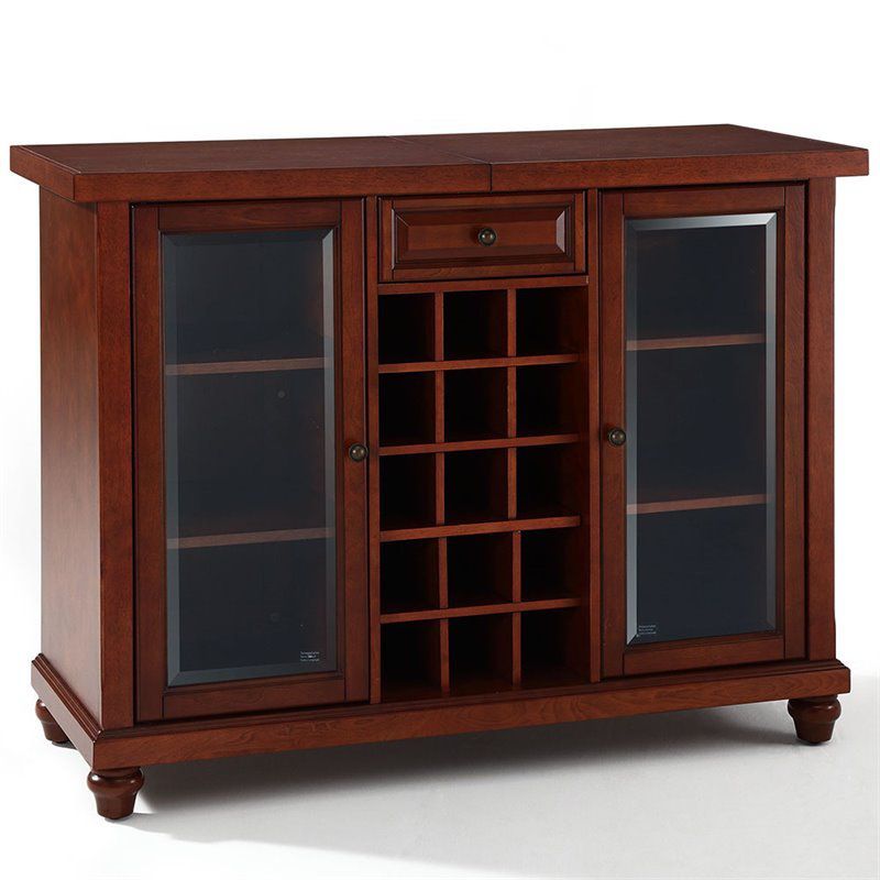 Wood Sliding Top Home Bar Cabinet in Vintage Mahogany Brown-Pemberly Row, 1 of 11