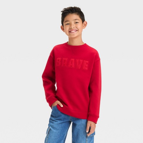 Boys Fleece Crewneck Pullover Sweatshirt Cat Jack Dark Red M Target