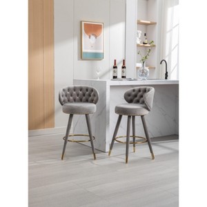 Grungis Velvet Bar Stools with Footrest Set of 2,Counter Stools with Tufted Backrest and Solid Wood Legs,Kitchen Chair for Kitchen Island - 1 of 4