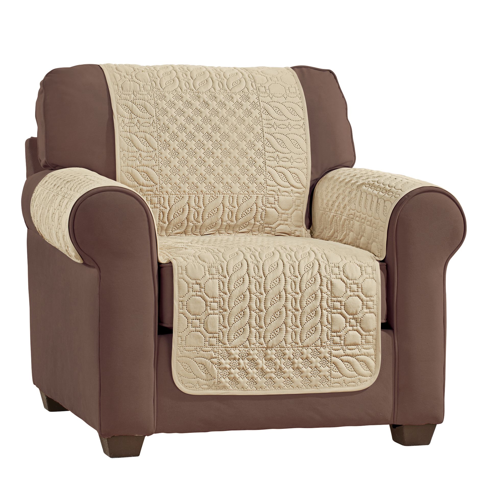 Collections Etc Pinsonic Patchwork Quilted Furniture Cover Chair Beige
