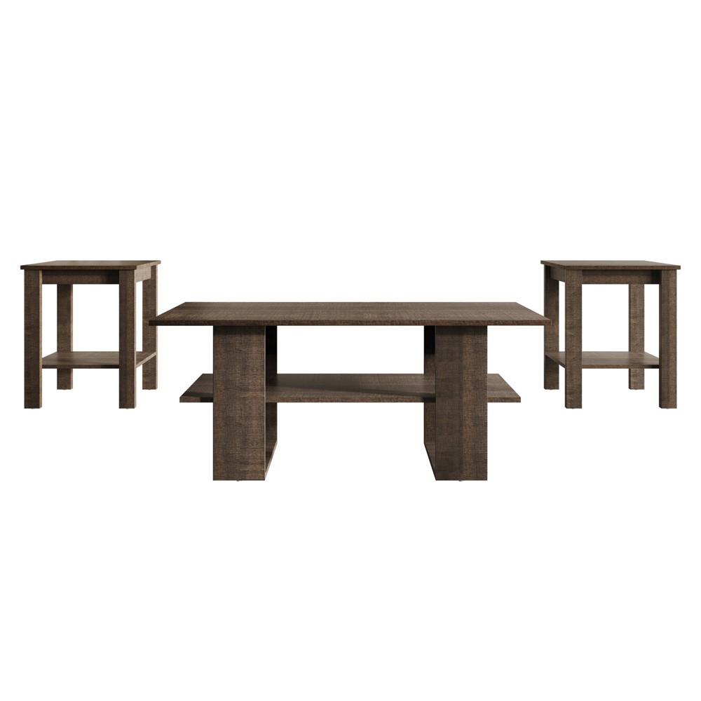 Home Design Beverly 3 pc Coffee Table Set - Brown Oak