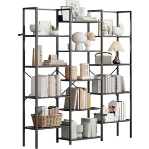 5-Tier Bookshelf,Bookcase W/14 Display Shelves, Industrial Bookshelf with Frame, Modern Wide Large Book Shelf Book - 1 of 4