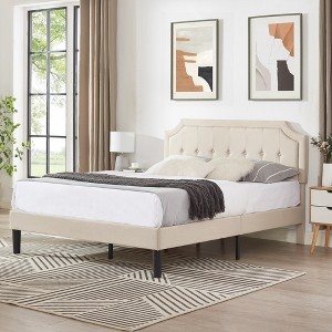 VECELO Modern Upholstered Bed Frame Wooden Platform Bed with Adjustable Headboard and Underbed Storage Space - 1 of 4