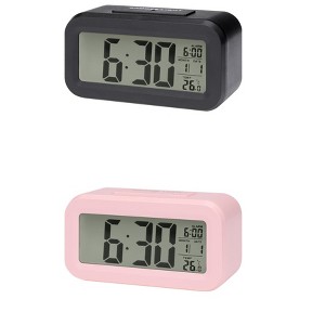 REGALWOVEN 2 Pcs Plastic Battery Powered Digital Temperature Alarm Clock 5.5 x 2.8 x 1.8 Inches - 1 of 4