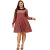 Women's Plus Size Long Sleeves Velvet Peter Pan Collar Plaid Dresses - Agnes Orinda - 3 of 4