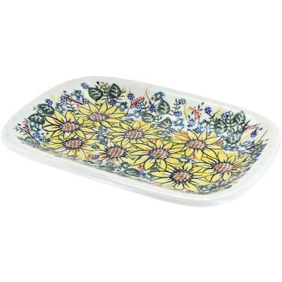 Blue Rose Polish Pottery Sunflower Maze Small Rectangular Platter