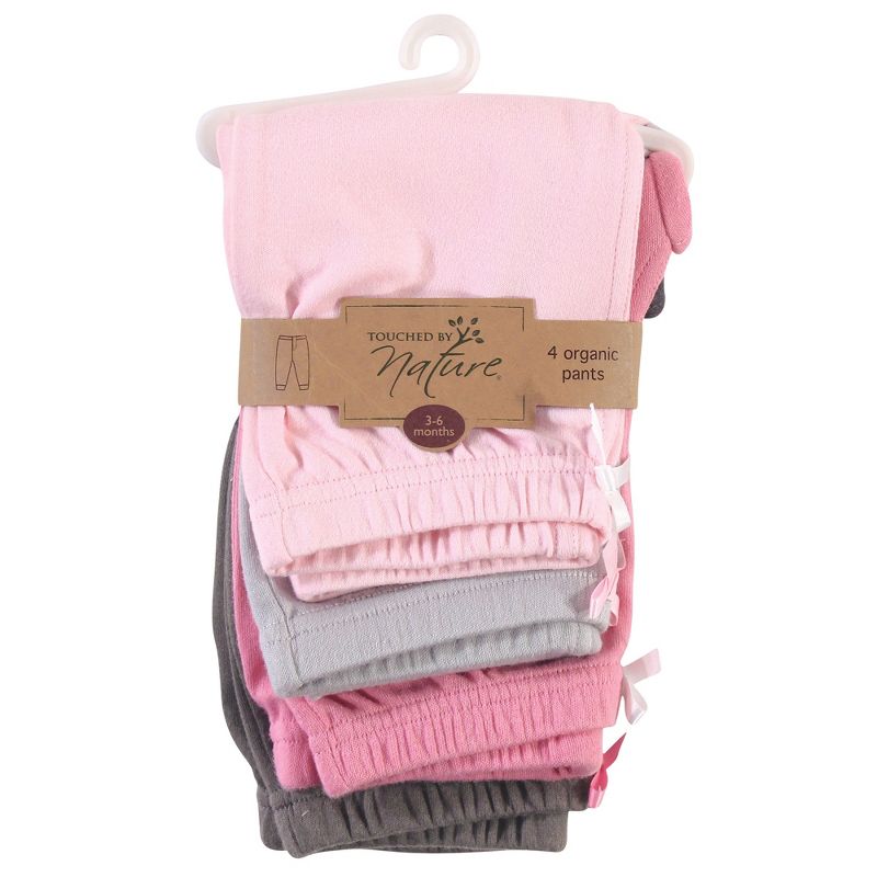 Touched by Nature Baby and Toddler Girl Organic Cotton Pants 4pk, Pink Gray Solid, 3 of 4