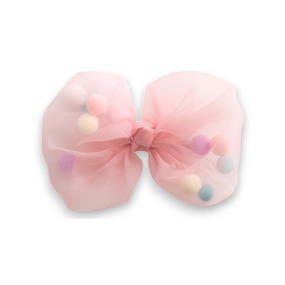 Summer Crystal - Tulle Bow with Pompoms Hair Clip - 1 Pack