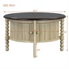 OUTSUPPLY Vintage Round Coffee Table, Modern Cocktail Table with Sliding Door Storage & Slatted Design for Small Spaces - 2 of 4
