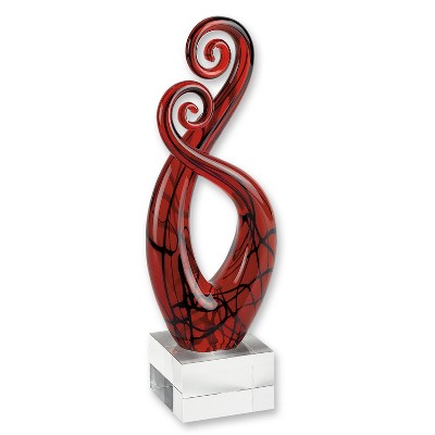 HomeRoots 13" Clear Burgundy and Black Murano Glass Modern Abstract Tabletop Sculpture