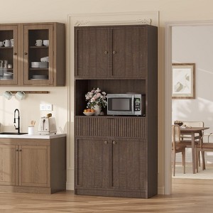 70" Fluted Pantry Cabinet - Storage w/ Countertop, Doors & Drawer for Kitchen & Dining Room - 1 of 4