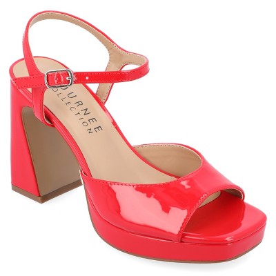 Journee Collection Womens Ziarre Patent Vegan Leather Ankle Strap Platform Sandals
