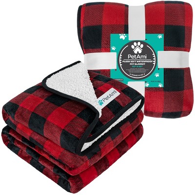 Large Red Plaid Waterproof Sherpa Fleece Pet Blanket