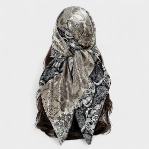Anna-Kaci Women's Paisley Print Satin Square Scarf with Dual-Tone Design 35.5x35.5in - 1 of 4