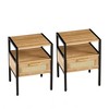 Modern Rattan Nightstand Set of 2,End Table with Drawer & Open Shelf, Freestanding Narrow Side Table for Small Space for Living Room Bedroom Offic - 2 of 4