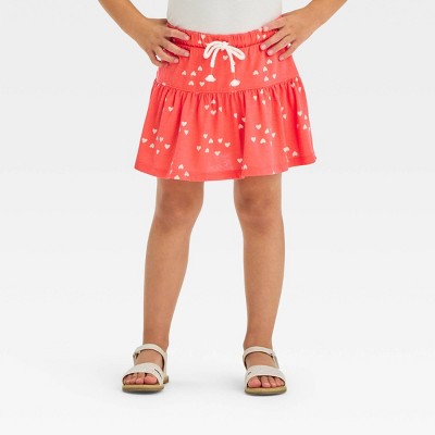 Image of Toddler Girls' Hearts Skort - Cat & Jack™ Coral Orange 2T: Mid-Rise, Cotton Blend, Above Knee Length, Elastic Waistband