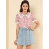 INSPIRE CHIC Women's Peter Pan Collar Lace Trim Embroidered Casual Floral Blouse - 2 of 4