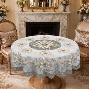 LOVEVOOK Washable Round Flower Tablecloth, Rectangle Floral Table Cover for Party Picnic Dinner Christmas Decor Indoor and Outdoor - 1 of 4