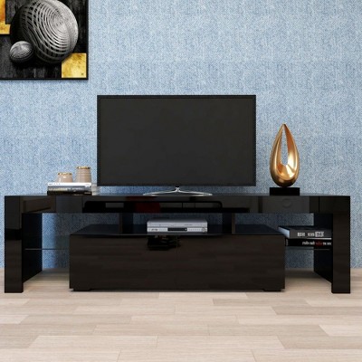 CAVINAS Modern TV Stands,Entertainment Center with  LED Lighting System and Drawer,TV Console for Living Room,Bedroom,Home