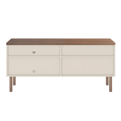 Scandinavian-Modern Off White and Natural Wood TV Stand with Storage