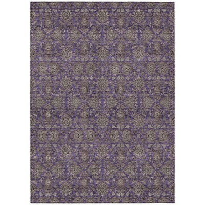 Purple Beige And Taupe Floral Washable Indoor Outdoor Area Rug