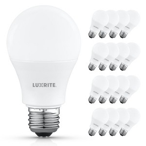 Luxrite A19 LED Light Bulb 60 Watt Equivalent, 4000K Cool White, 800LM, Non-Dimmable, 8W, Enclosed Fixture Rated E26 Medium Base 16 Pack - 1 of 4