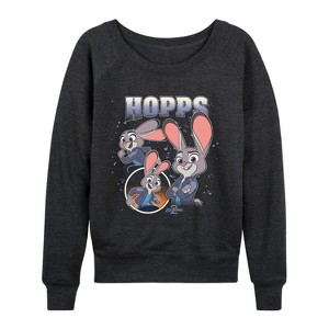 Women's - Disney - Hopps Bootleg Lightweight French Terry Wide Neck Long Sleeve Graphic Shirt - 1 of 4