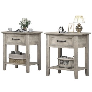 Homhougo Square Nightstand Set of 2, Bedside Table End Table for Bedroom Nursery Living Room, End Table with Storage Drawer Gray - 1 of 4