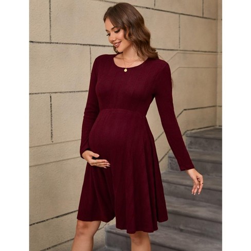 Red maternity dress long sleeve sales