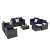 6-Piece Patio Conversation Set: All-Weather Wicker Sofa + Pillows & Tempered Glass Table - 2 of 4