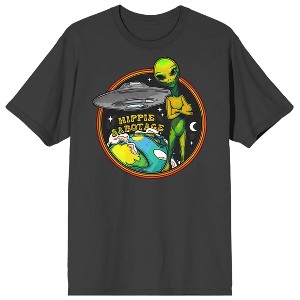 Hippie Sabotage Alien & Spaceship Above Earth Crew Neck Short Sleeve Charcoal Men's T-shirt - 1 of 3