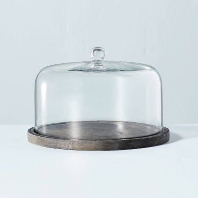 Distressed Wood with Glass Dome Cake Stand Black - Hearth & Hand™ with Magnolia