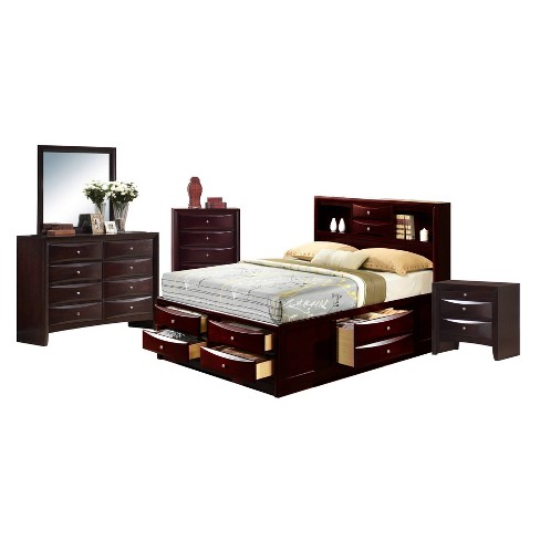 5pc Queen Madison Storage Bedroom Set Espresso Brown Picket House Furnishings