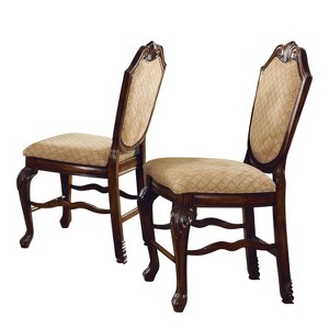 HomeRoots Set of Two 24" Beige and Espresso Fabric and Solid Wood Counter Height Bar Chairs - 1 of 4