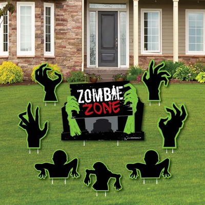 Big Dot of Happiness Zombie Zone - Yard Sign and Outdoor Lawn Decorations - Halloween or Birthday Zombie Crawl Party Yard Signs - Set of 8