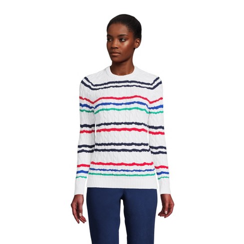 Lands' End Women's Cotton Drifter Cable Crew Neck Sweater - X Large - Multi  Harbor Stripe