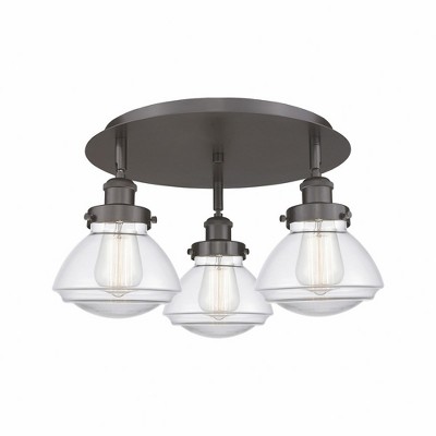 Olean - 3 Light Flush Mount In Art Deco Style-8 Inches Tall and 18.25 Inches Wide