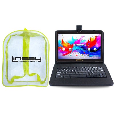 LINSAY® 10.1" Octa Core  256GB Storage Android 15 Tablet Dual Camera Android with Black Keyboard and Bag Pack