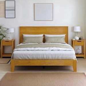 Galano Queen Payne Luxe Bed with Headboard & Elira 2-Drawer Nightstands, Set of 2 – Amber Walnut - 1 of 4